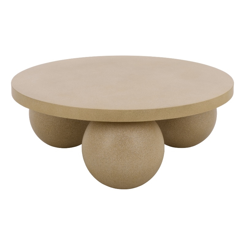 Pemberly Row 3-Ball Round Polystone Coffee Table in Warm Beige