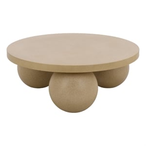 Pemberly Row 3-Ball Round Polystone Coffee Table in Warm Beige
