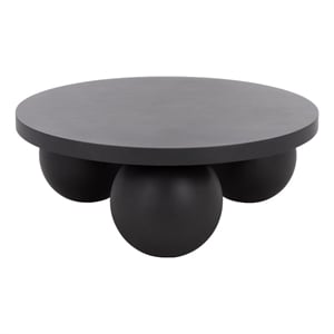 Pemberly Row 3-Ball Round Polystone Coffee Table in Elegant Black