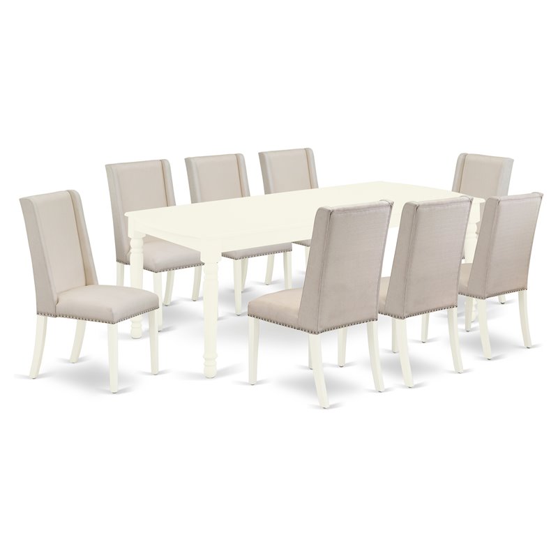 Pemberly Row 9-Piece Wood Dining Set with Upholstered Chairs in Linen White