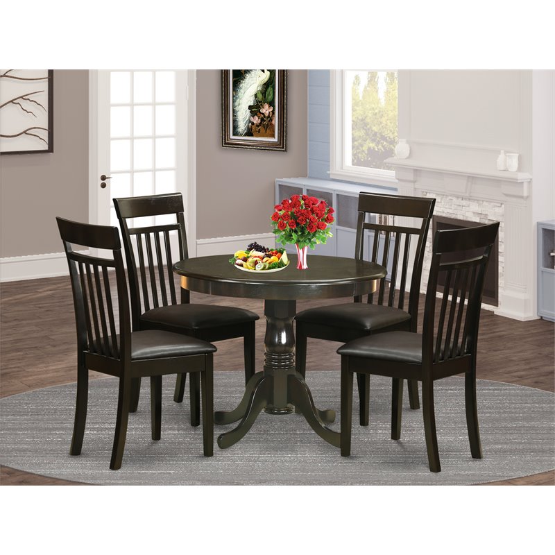 Pemberly Row 5-Piece Round Dining Set in Wood Cappuccino Finish