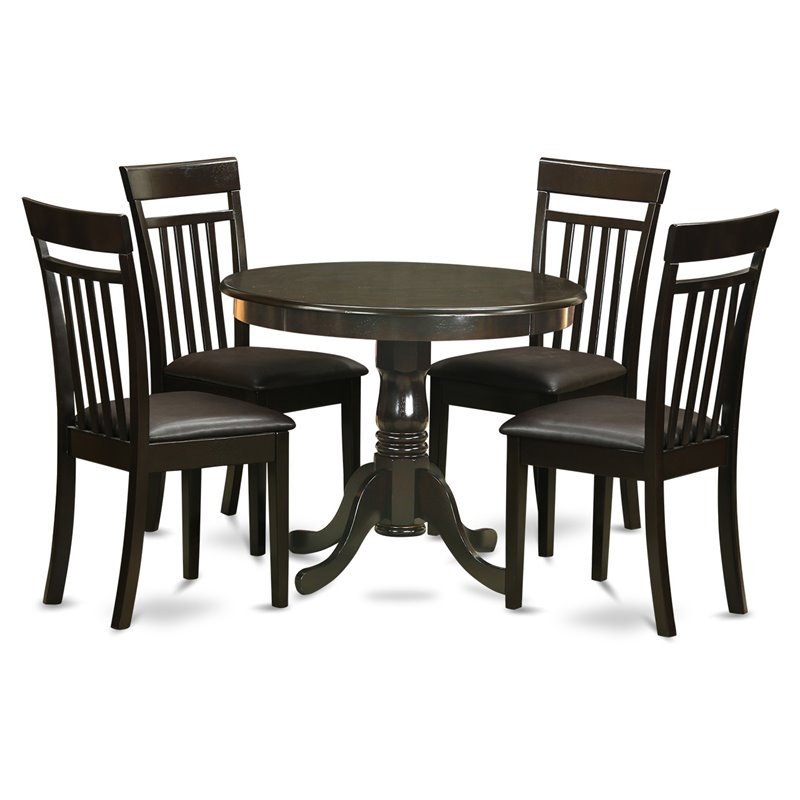 Pemberly Row 5-Piece Round Dining Set in Wood Cappuccino Finish