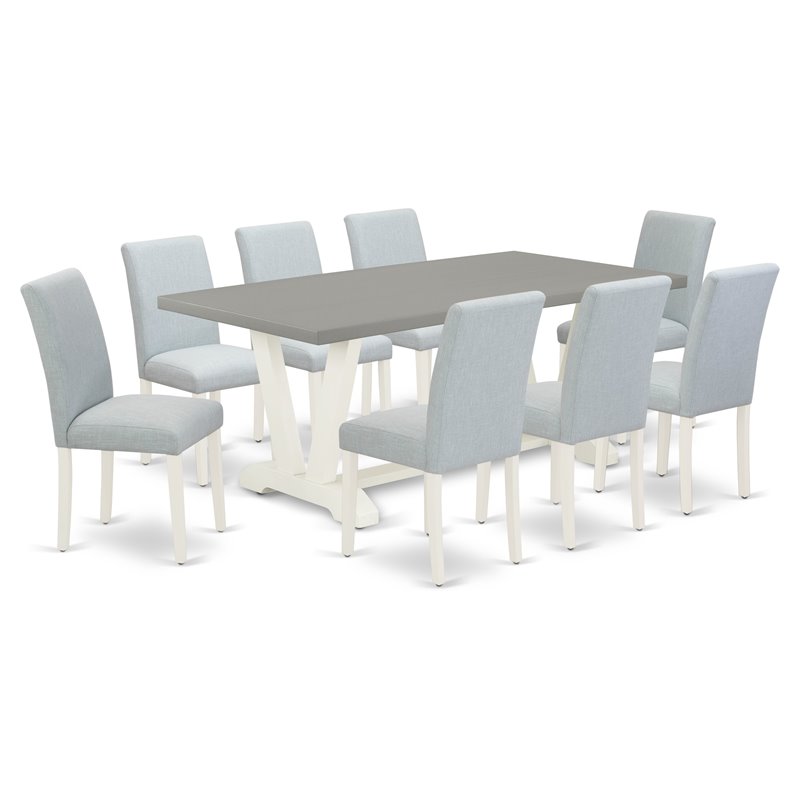 Pemberly Row 9-Piece Wood Dining Set in Linen White & Cement Finish