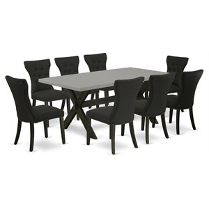 Pemberly Row 9-Piece X-Style Wood Dining Set in Black and Cement