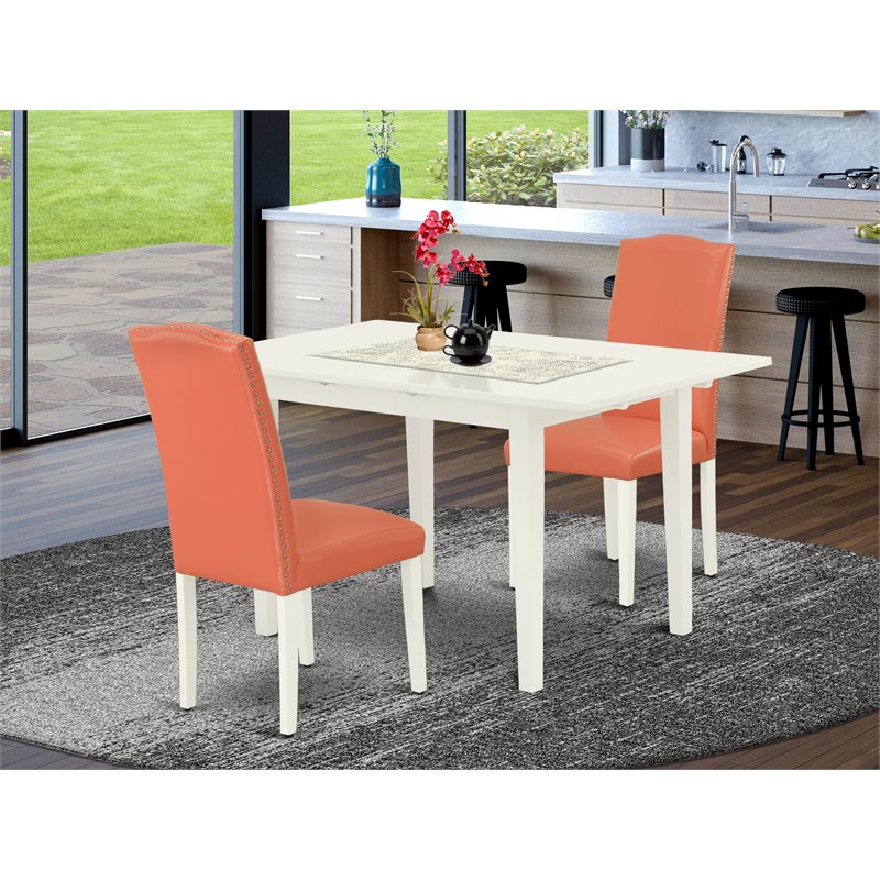 Pemberly Row 3-Piece Wood Kitchen Set with Parsons Chairs in Linen White