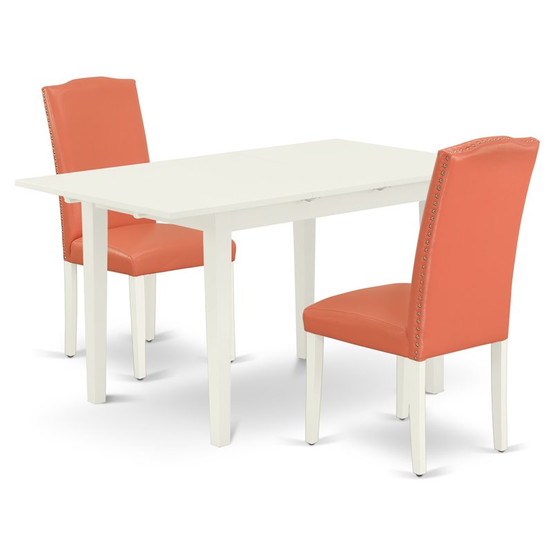 Pemberly Row 3-Piece Wood Kitchen Set with Parsons Chairs in Linen White