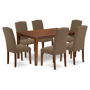Pemberly Row 7-Piece Mahogany Wood Dining Set with Dark Coffee Chairs