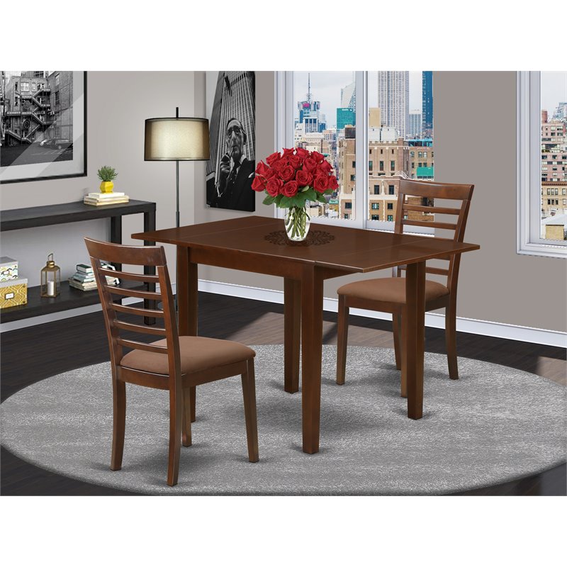 Pemberly Row 3-Piece Wooden Dining Set with Linen Seats in Mahogany
