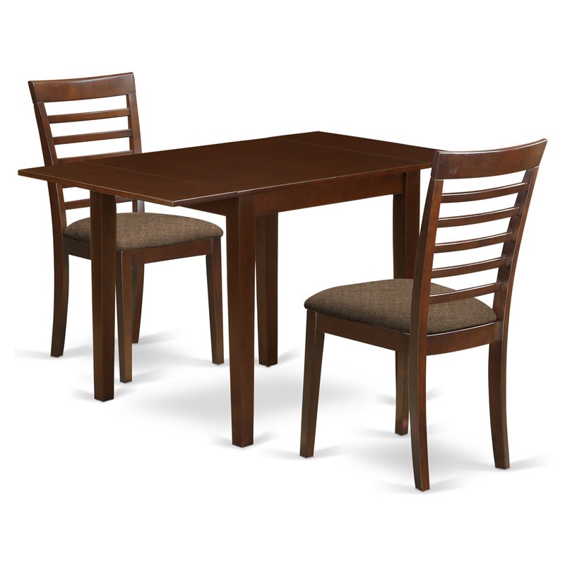 Pemberly Row 3-Piece Wooden Dining Set with Linen Seats in Mahogany