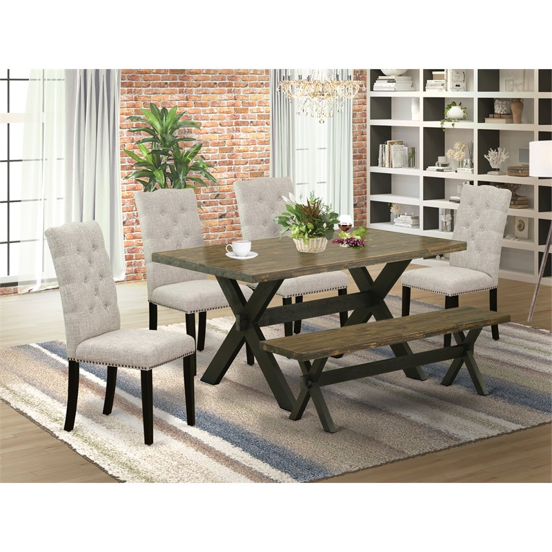 Pemberly Row X-Style 6-Piece Wood Dining Table Set in Black Finish