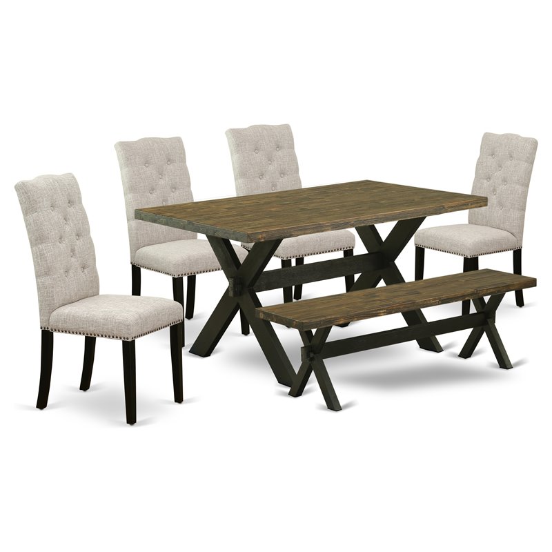 Pemberly Row X-Style 6-Piece Wood Dining Table Set in Black Finish