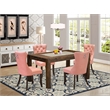 Pemberly Row 5-Piece Distressed Jacobean Dining Set with Beige Red Chairs
