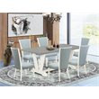 Pemberly Row 7-piece Wood Dining Set in Linen White with Baby Blue Chairs