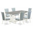 Pemberly Row 7-piece Wood Dining Set in Linen White with Baby Blue Chairs