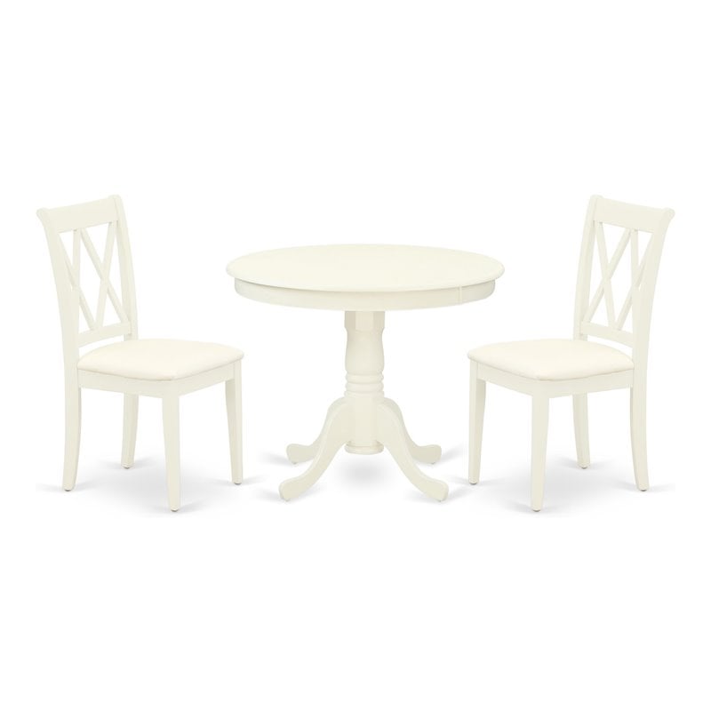 Pemberly Row 3-Piece Round Pedestal Dining Set in Linen White Finish