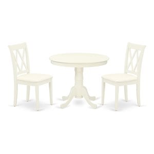 Pemberly Row 3-Piece Round Pedestal Dining Set in Linen White Finish