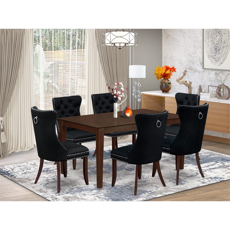 Pemberly Row 7-Piece Dining Table Set in Mahogany and Black Finish