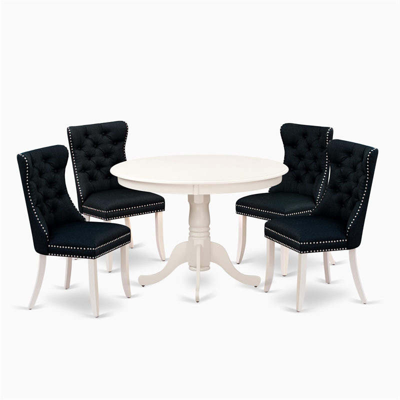 Pemberly Row 5-Piece Dining Set with Rubber Wood Table in Linen White