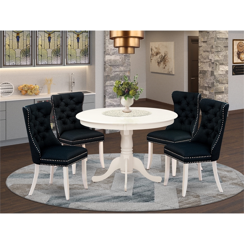 Pemberly Row 5-Piece Dining Set with Rubber Wood Table in Linen White