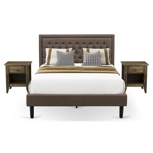 Pemberly Row 3-Piece Wood Queen Bed Set with Brown Linen Headboard