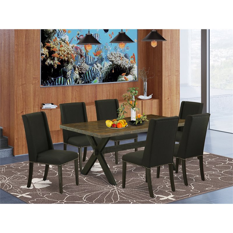 Pemberly Row X-Style 7-Piece Wood Dining Table and Chairs in Black Finish
