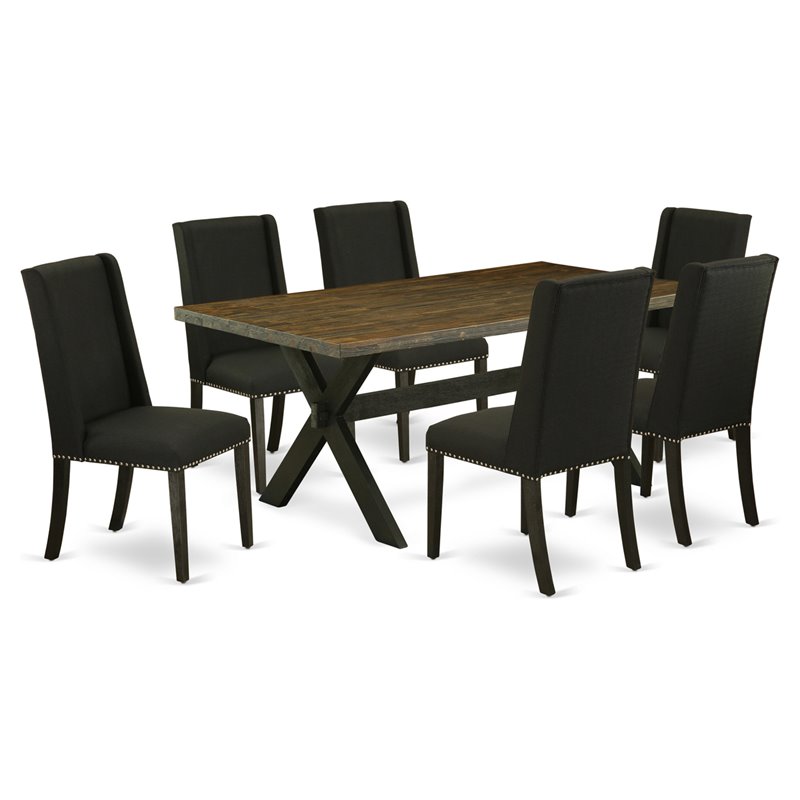 Pemberly Row X-Style 7-Piece Wood Dining Table and Chairs in Black Finish