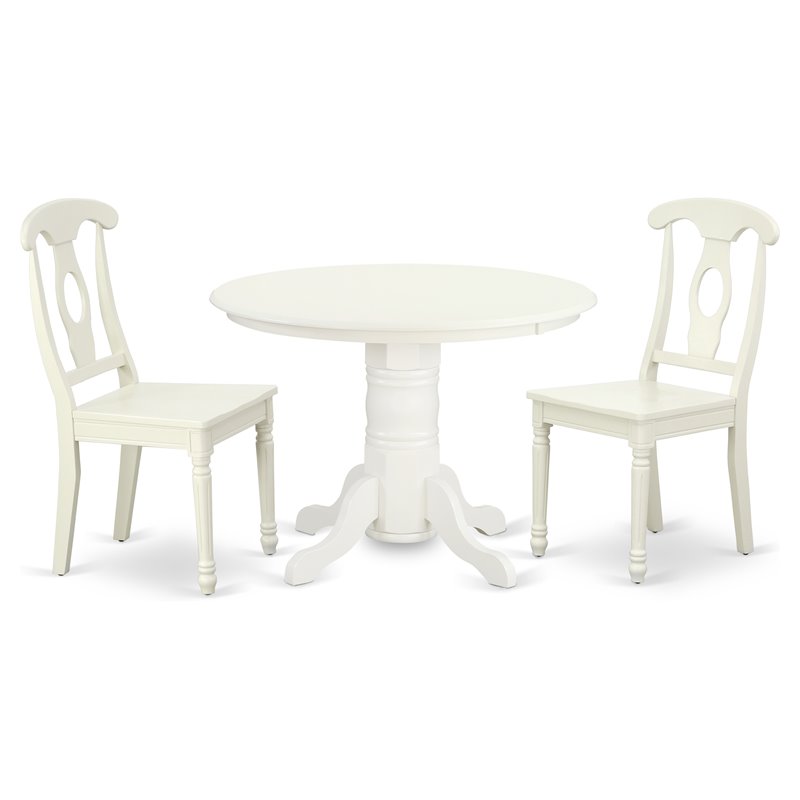 Pemberly Row 3-Piece Round Dining Table Set in Linen White Finish
