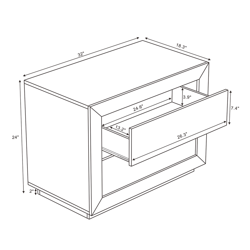 Pemberly Row 32 Inch 2-Drawer Nightstand in Whitewashed Oak Laminate