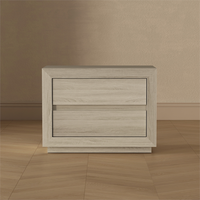 Pemberly Row 32 Inch 2-Drawer Nightstand in Whitewashed Oak Laminate