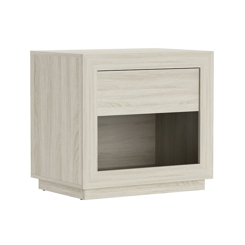Pemberly Row 26 Inch 1-Drawer Nightstand in Whitewashed Oak Laminate