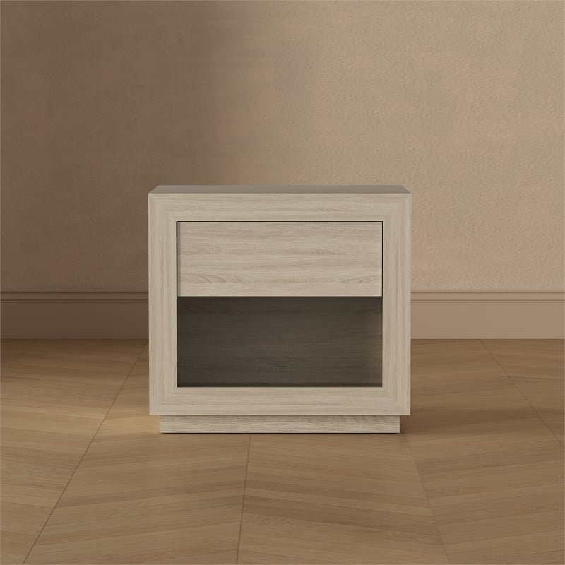 Pemberly Row 26 Inch 1-Drawer Nightstand in Whitewashed Oak Laminate