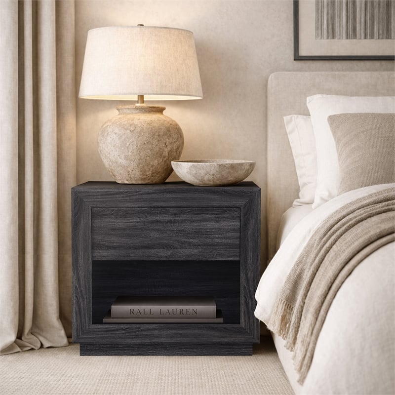 Pemberly Row 26 Inch 1-Drawer Nightstand in Charcoal Gray Laminate