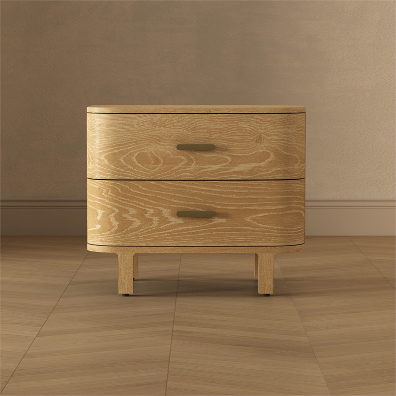 Pemberly Row 30 Inch Wood 2-Drawer Nightstand in Natural Oak Veneer Finish