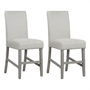 Pemberly Row Set of 2 Bar Stools with Grey Upholstery and Acacia Frame