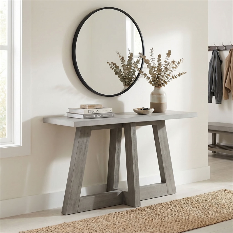 Pemberly Row 57 Inch Console Table with Concrete Top and Acacia Base