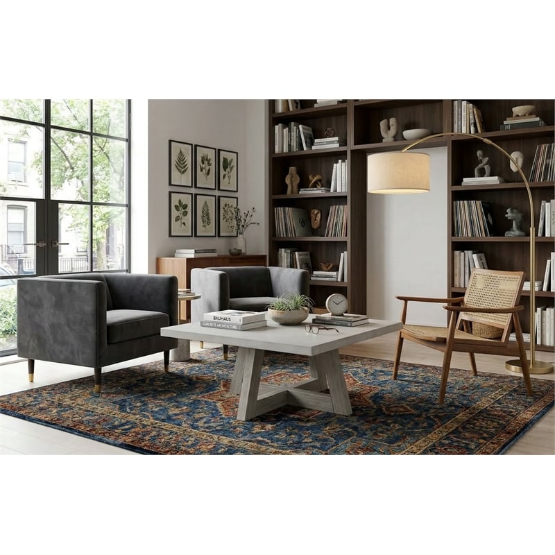 Pemberly Row 39 Inch Coffee Table with Concrete Top and Acacia Frame