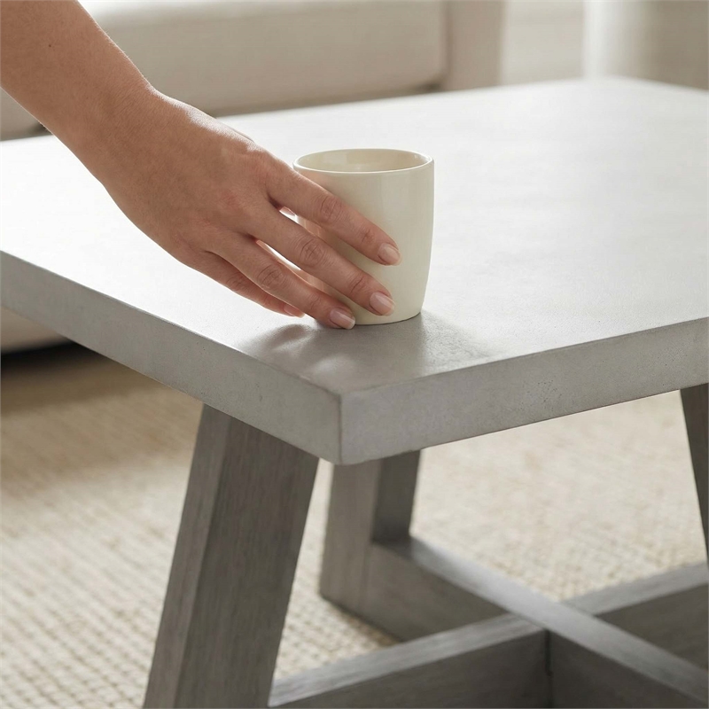 Pemberly Row 39 Inch Coffee Table with Concrete Top and Acacia Frame