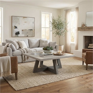 Pemberly Row 39 Inch Coffee Table with Concrete Top and Acacia Frame