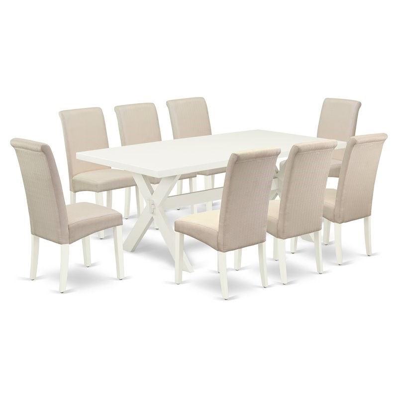 Pemberly Row X-Style 9-Piece Wood Dining Table Set in Cream and Mahogany