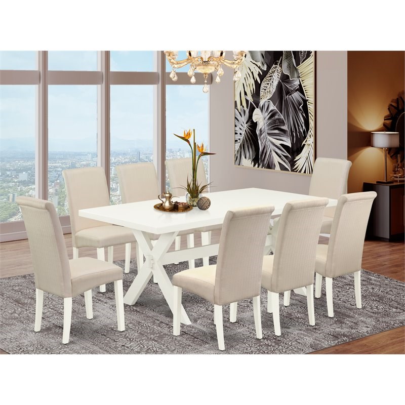 Pemberly Row X-Style 9-Piece Wood Dining Table Set in Cream and Mahogany