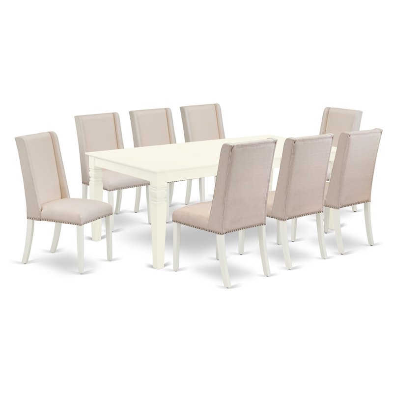 Pemberly Row 9-Piece Kitchen Dining Set with Parson Chairs in Linen White
