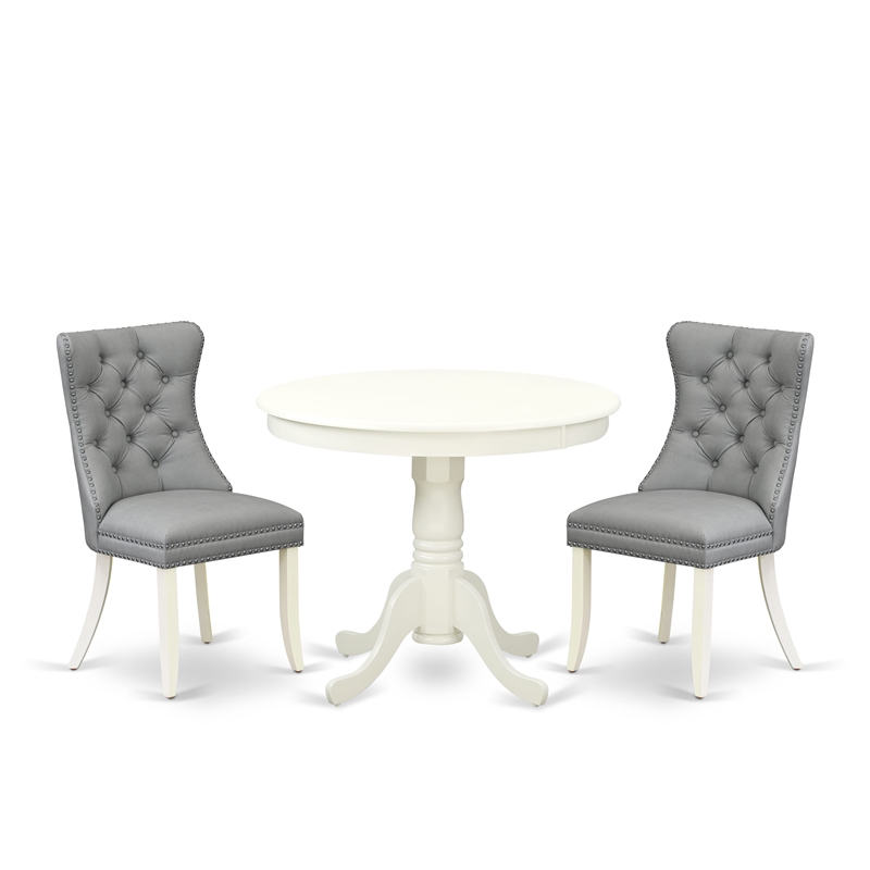 Pemberly Row 3-Piece Dining Set with Faux Leather Seats in Linen White