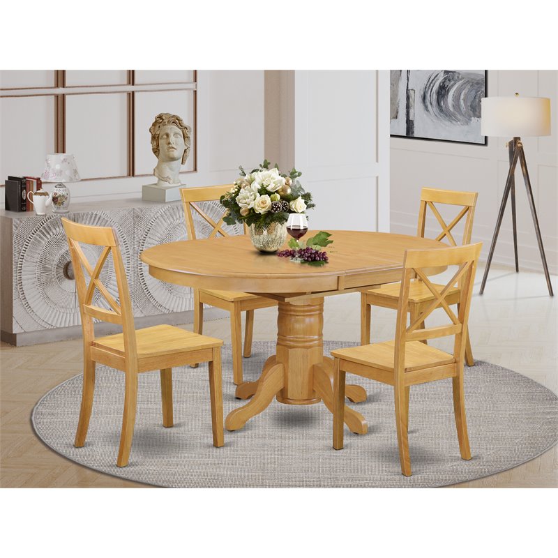 Pemberly Row 5-Piece Dining Set with Wood Seat Chairs in Oak Finish