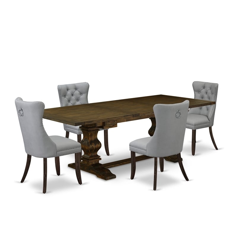 Pemberly Row 5-Piece Mid-Century Dining Set with Light Gray Chairs