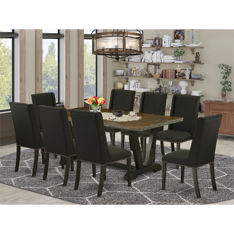 Pemberly Row 9-Piece Rubber Wood Dining Table Set in Black Finish