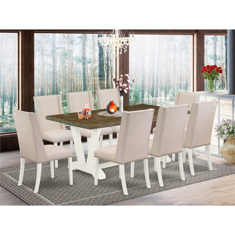 Pemberly Row 9-Piece Wood Dining Set in Linen White & Cream Finish