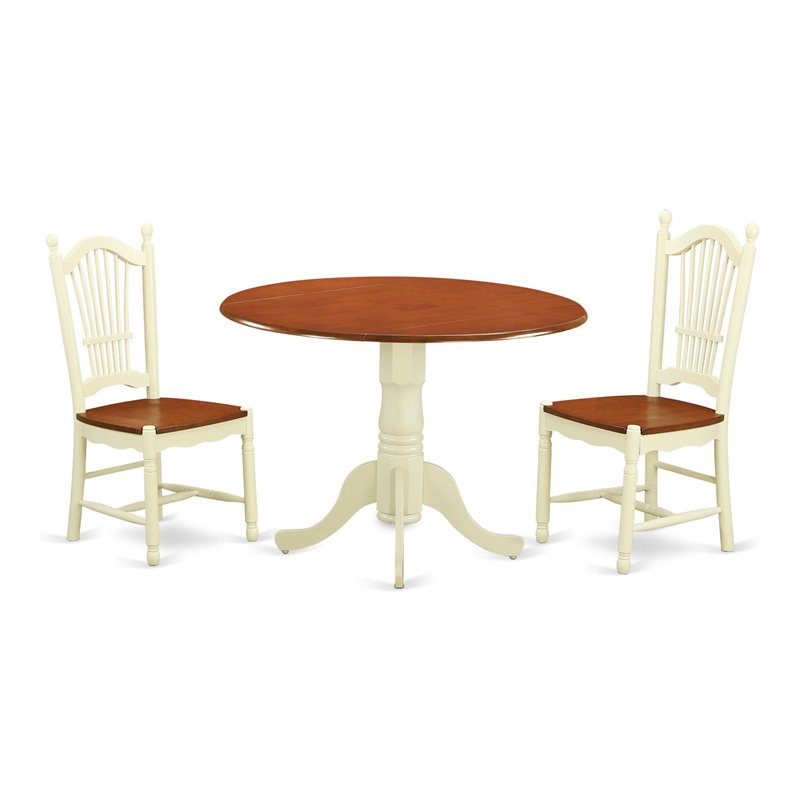 Pemberly Row 3-Piece Wood Dining Table & Chair Set in Cream & Cherry Finish