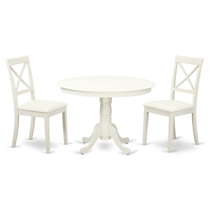 Pemberly Row 3-Piece Wood Dining Set with Leather Chairs in Linen White