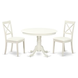 Pemberly Row 3-Piece Wood Dining Set with Leather Chairs in Linen White