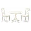 Pemberly Row 3-Piece Wood Dining Set with Leather Chairs in Linen White